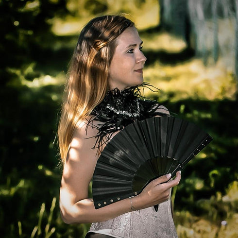 Fan with spikes, fetish goth accessory, black